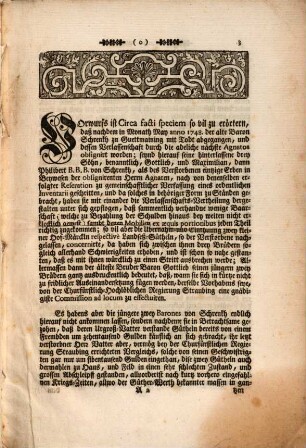 Facti Species, Una Cum Summarissimo Extractu Actorum, Et Rationibus Juris, Betreffend Den Proceß zwischen denen zwey Guettmainingisch Baron Schrenkhischen Gebrüdern Baron Gottlieb, Und Baron Philibert, In puncto divisionis hæreditatis paternæ. læsionis, so andern