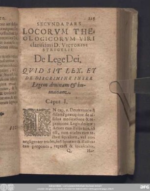 Quid Sit Lex, Et De Discrimine Inter Legem divinam [et] humanam. Caput I.