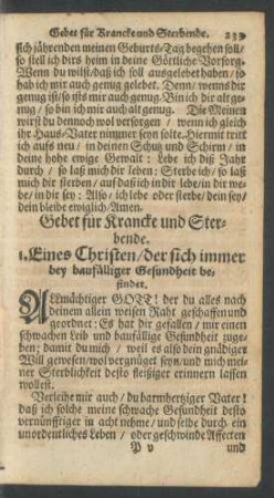 Gebet für Krancke und Sterbende.