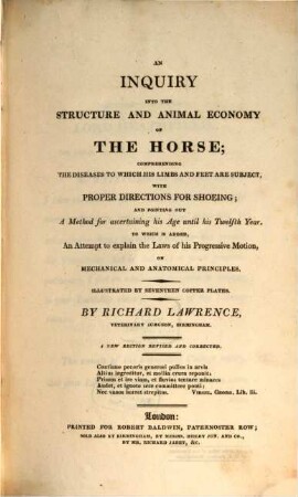An Inquiry into the Structure and animal Economy of the Horse