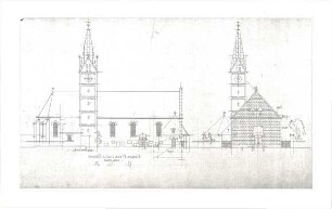 Döllgast, Hans; Strass bei Neuburg (Bayern); Kath. Pfarrkirche, Erweiterung - Ansichten; Schnitte