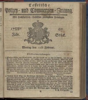 6tes Stueck, Montag den 11ten Februar. 1788