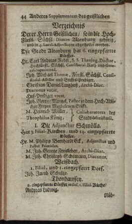 Verzeichniß Derer Herrn Geistlichen/ ...