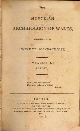 The Myvyrian archaiology of Wales. Vol. 1, Poetry