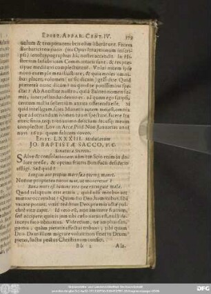 Epist. LXXXIII. Mediolanum. Io. Baptistae Sacco, V. C. Senatui à Secretis.