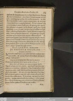 Epist. LXXXIII. Mediolanum. Io. Baptistae Sacco, V. C. Senatui à Secretis.