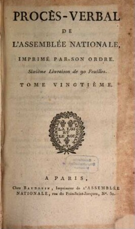 Procès-verbal de l'Assemblée Nationale. 20. 1790