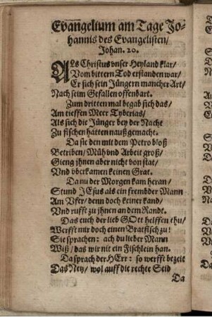 Evangelium am Tage Johannis des Evangelisten/ Johan. 20.
