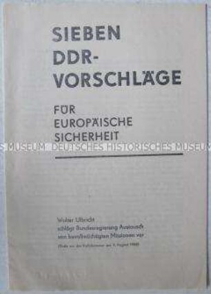 Sonderdruck mit dem Wortlaut der Rede von Walter Ulbricht vor der Volkskammmer über die Beziehungen zur BRD