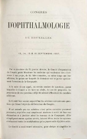 Compte-rendu, 1857. Session de 1857, Bruxelles