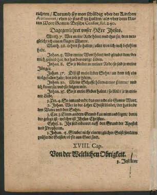 XVIII. Cap. Von der Weltlichen Obrigkeit.