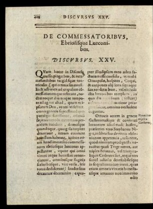 De Commessatoribus, Ebriosisque Lurconibus. Discursus XXV.