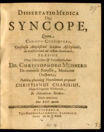 Dissertatio Medica De Syncope