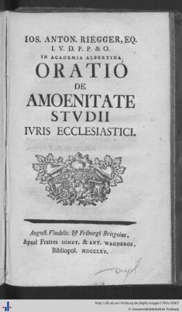 Oratio De Amoenitate Stvdii Ivris Ecclesiastici