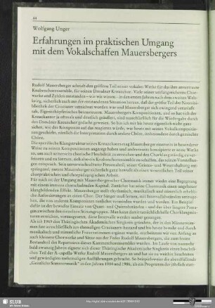 Erfahrungen im praktischen Umgang mit dem Vokalschaffen Mauersbergers