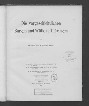 Abth. 1, H. 10: Die vorgeschichtlichen Burgen und Wälle im Thüringer Central-Becken