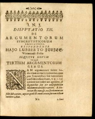 Disputatio XII. De Argumentorum Syncretisticorum Refutatione ...