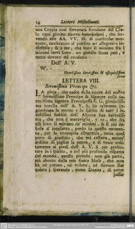 Lettera VIII. Serenissima Prencipe &c.