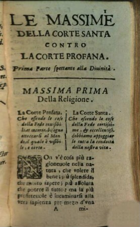 Delle Massime Della Corte Santa, 1. Spettante alla Diuinità