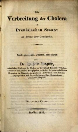 Die Verbreitung der Cholera im Preußischen Staat ..., ihre Contagiosität