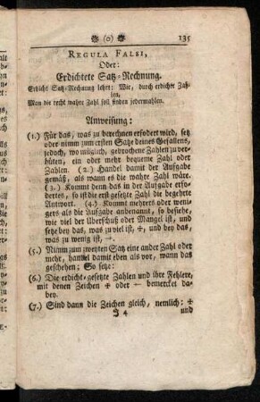 Regula Falsi, oder Erdichtete Satz-Rechnung.