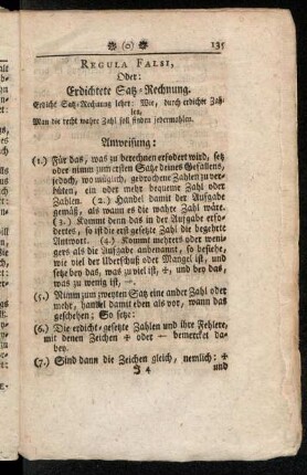 Regula Falsi, oder Erdichtete Satz-Rechnung.