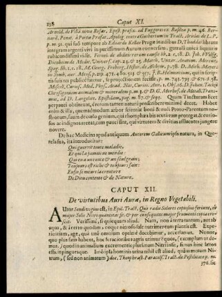 Caput XII. De virtutibus Auri Aurae, in Regno Vegetabili.