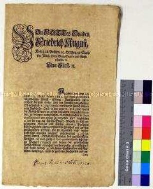 Mandat von Friedrich August I. Kurfürst von Sachsen betreffend die Fleischsteuer