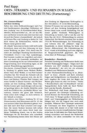 Orts-, Straßen-, und Flurnamen in Sulgen – Beschreibung und Deutung (Fortsetzung).
