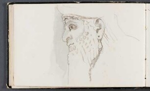 Skizze eines Assyrers im linken Profil mit Bart, Kopfbedeckung und Ohrschmuck