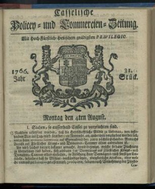 31. Stueck, Montag den 4ten August 1766