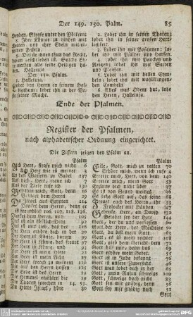 Register der Psalmen, nach alphabetischer Ordnung eingerichtet