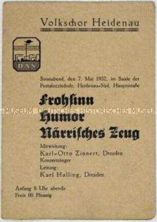 Programm zu einem Chorkonzert mit dem Volkschor Heidenau