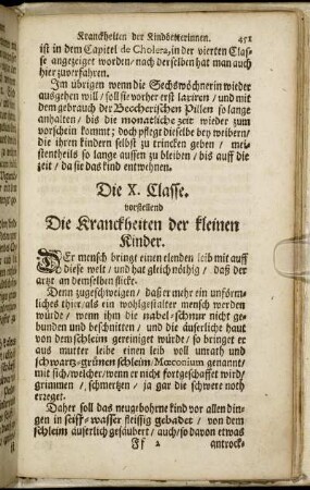Die X. Classe. vorstellend Die Kranckheiten der kleinen Kinder.