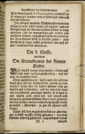 Die X. Classe. vorstellend Die Kranckheiten der kleinen Kinder.