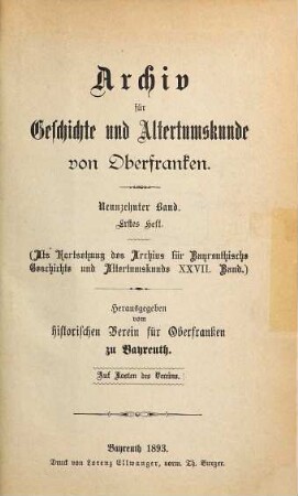 Archiv für Geschichte und Altertumskunde von Oberfranken. 19. 1893/95
