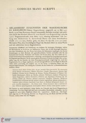 Codices Manu Scripti (Nr. 1 - 70)