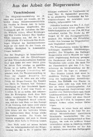 Aus der Arbeit der Bürgervereine
