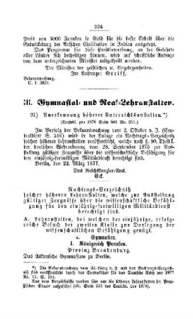 Anerkennung höherer Unterrichtsanstalten : [III. Gymnasial- und Real-Lehranstalten]