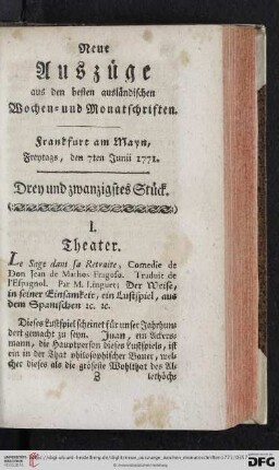(Drey und zwanzigstes Stück. Freytags, den 7ten Junii 1771 - Sechs und zwanzigstes Stück. Freytags, 28ten Junii 1771)