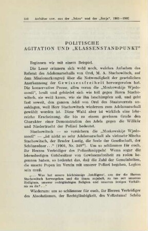 Politische Agitation Und "Klassenstandpunkt"
