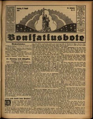 Erste Ausgabe vom Sonntag, den 27. August 1933.