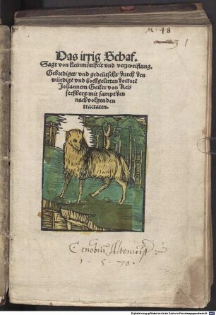 Das irrig Schaf. Sagt von kleinmütikeit vnd verzweiflung