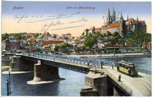 Meißen. Albrechtsburg u. Dom - Elbbrücke m. Straßenbahn