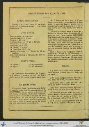 Observations sur l'année 1884.
