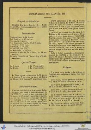 Observations sur l'année 1884.