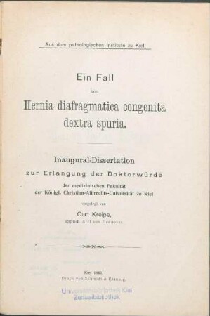 Ein Fall von Hernia diafragmatica congenita dextra spuria