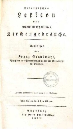 Liturgisches Lexicon der römischkatholischen Kirchengebräuche