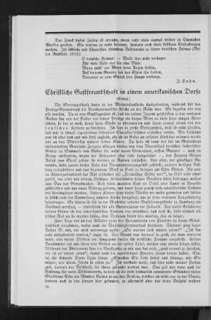 Christliche Gastfreundschaft in einem amerikanischen Dorfe