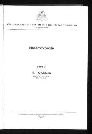 Wahlper. 14.1991/93, Bd. 2: Plenarprotokoll // Bürgerschaft der Freien und Hansestadt Hamburg